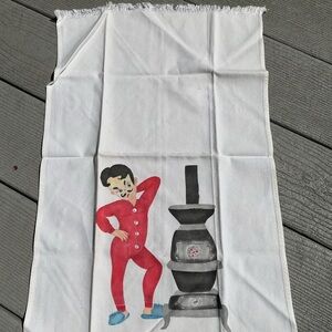 Vintage White Towel with Cartoon Print